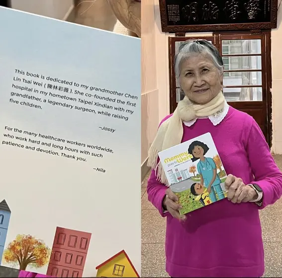 Jossy’s grandmother with the book beside its dedication page